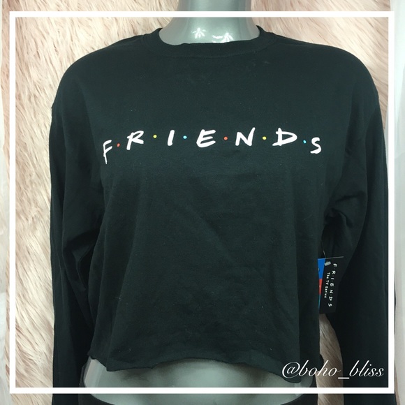 “Friends” Long Sleeve Crop Raw Edge Tee - Picture 3 of 3